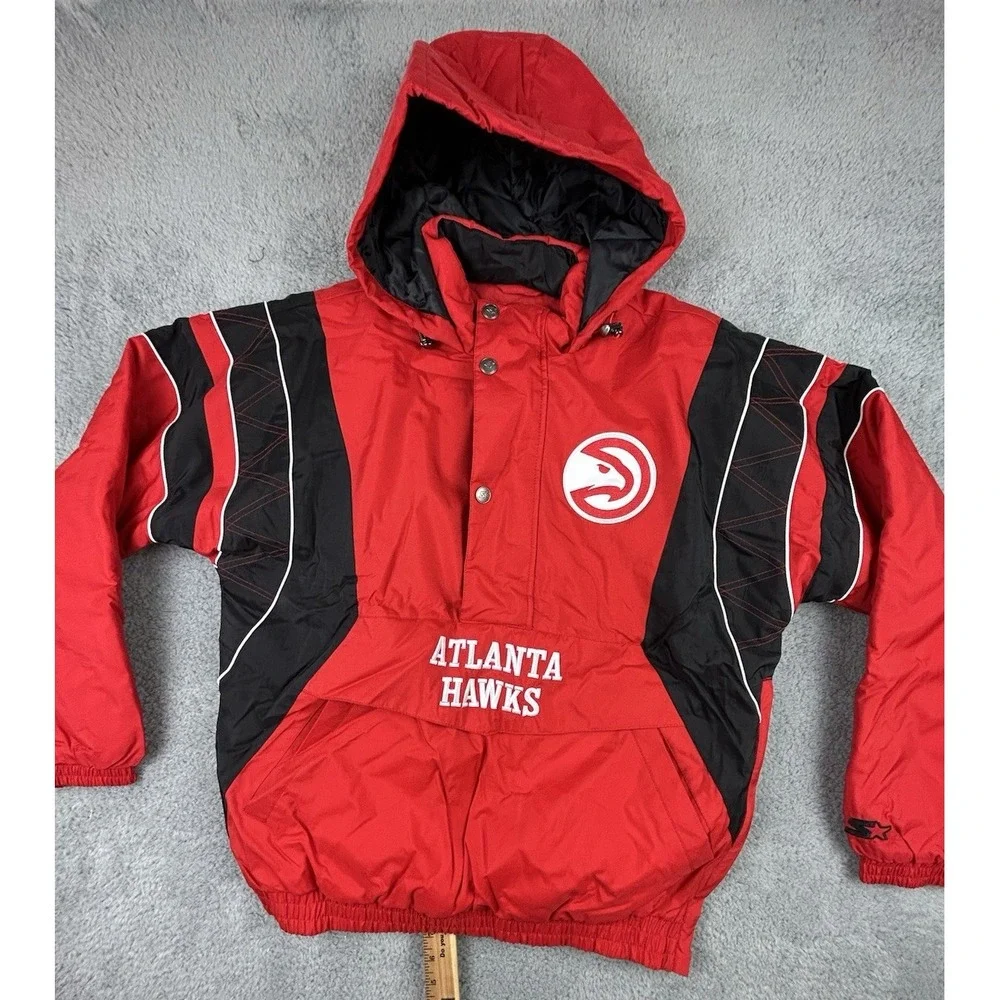Vintage Starter NBA Atlanta Hawks Retro Logo Mens M Embroidered Half-Zip Jacket